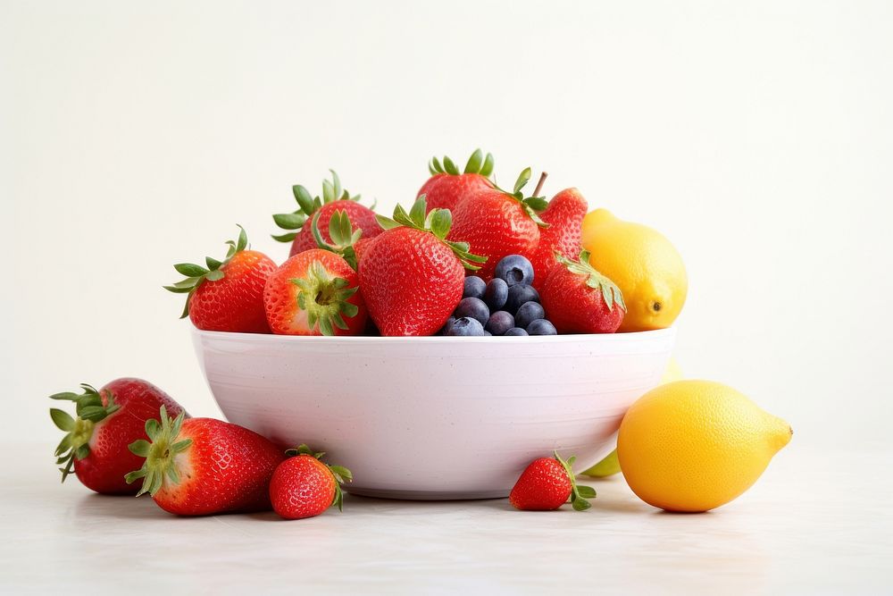 Summer Fruit bowl fruit strawberry blueberry.