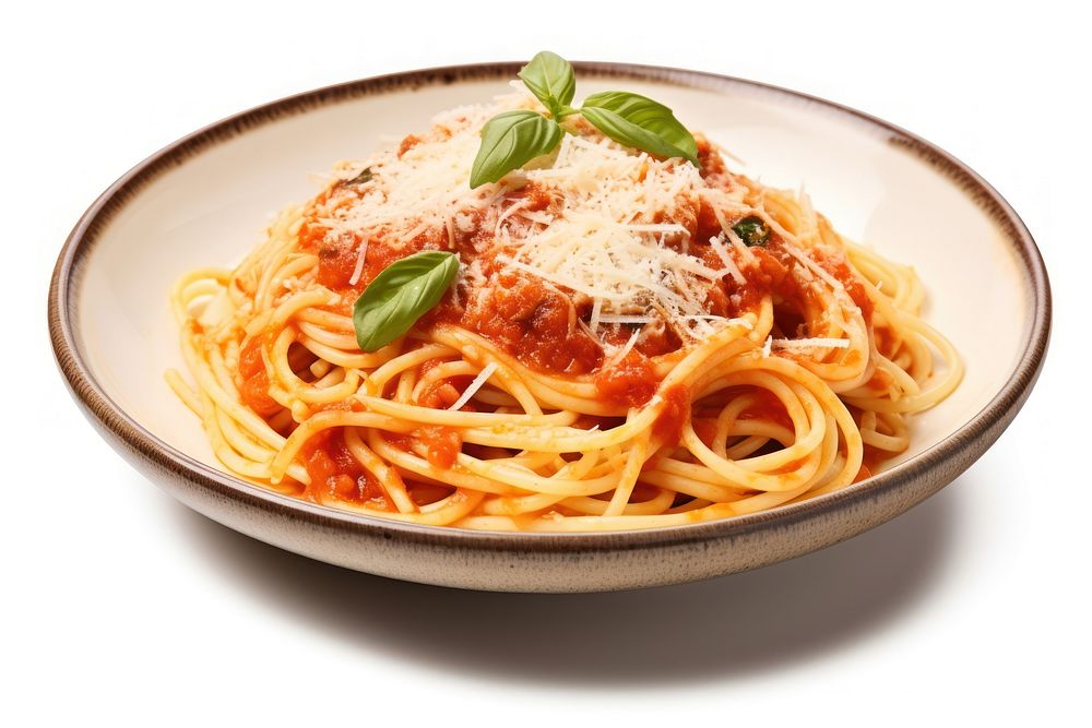Spaghetti pasta plate basil.