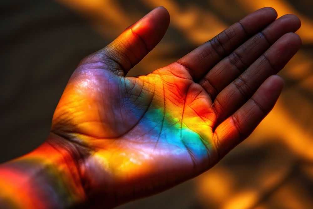 African american hand rainbow finger spectrum.