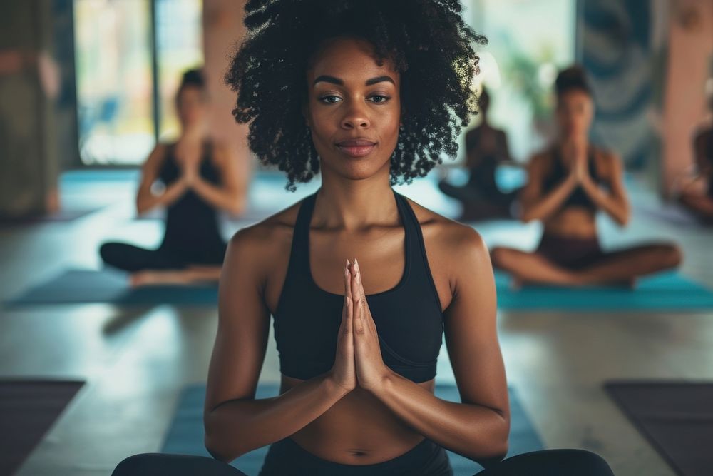 African american woman yoga sports adult.
