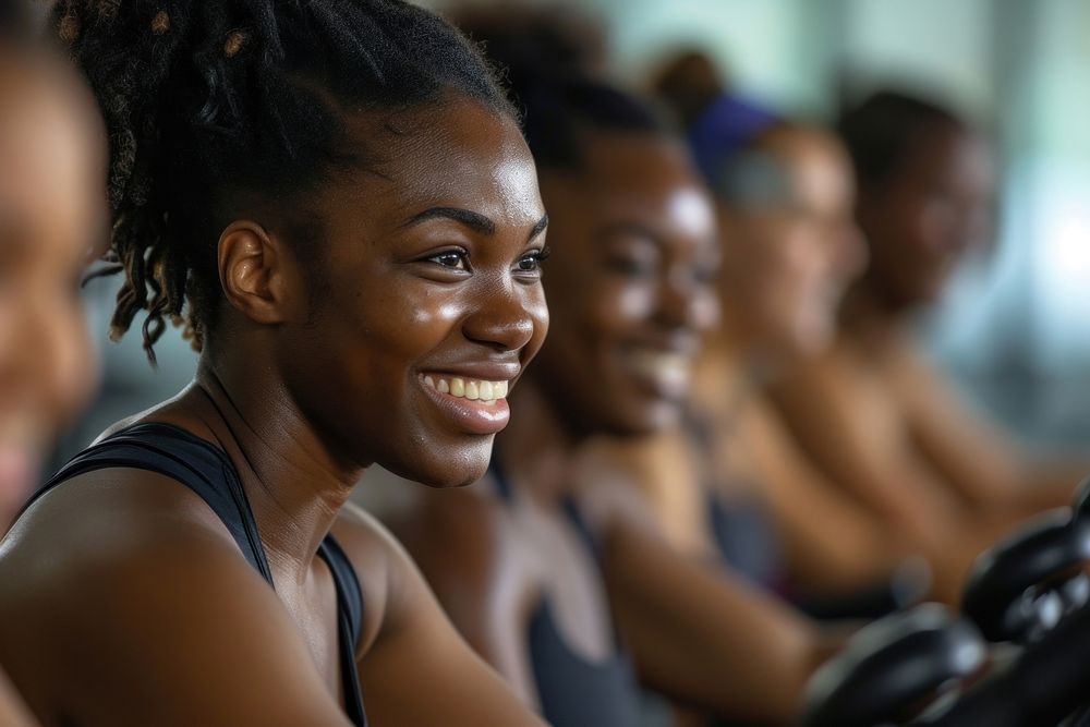 African american woman smile gym determination.