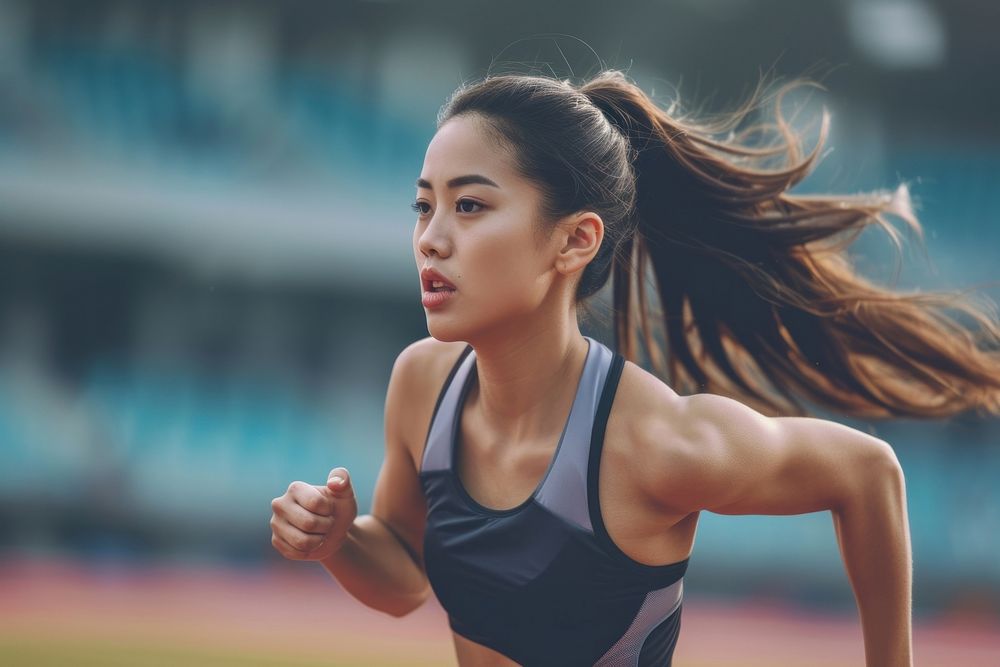 Asian american female athlete motivation running determination.