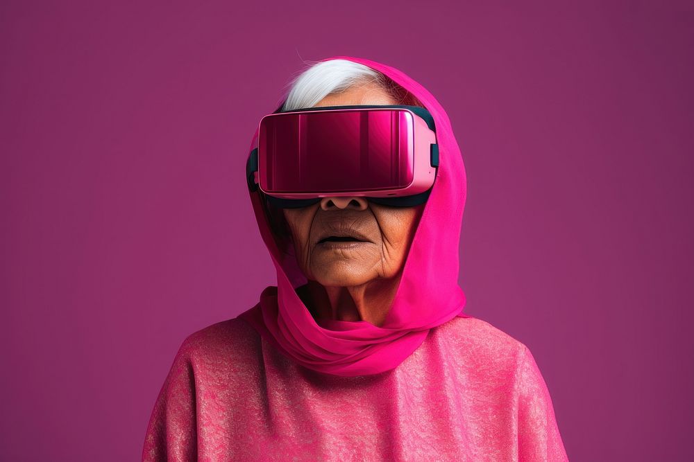 Indian woman wearing vr glasses portrait photo photography.