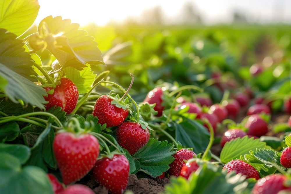 Fresh organic strawberry farming plant fruit food.