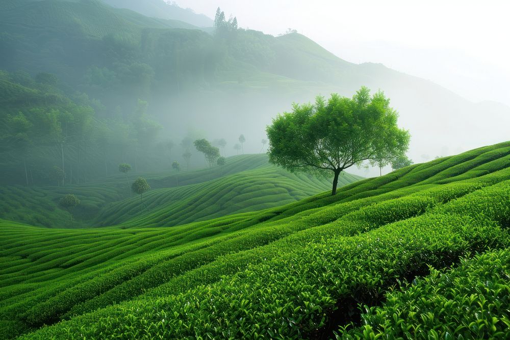 Green tea plantation landscape outdoors nature.