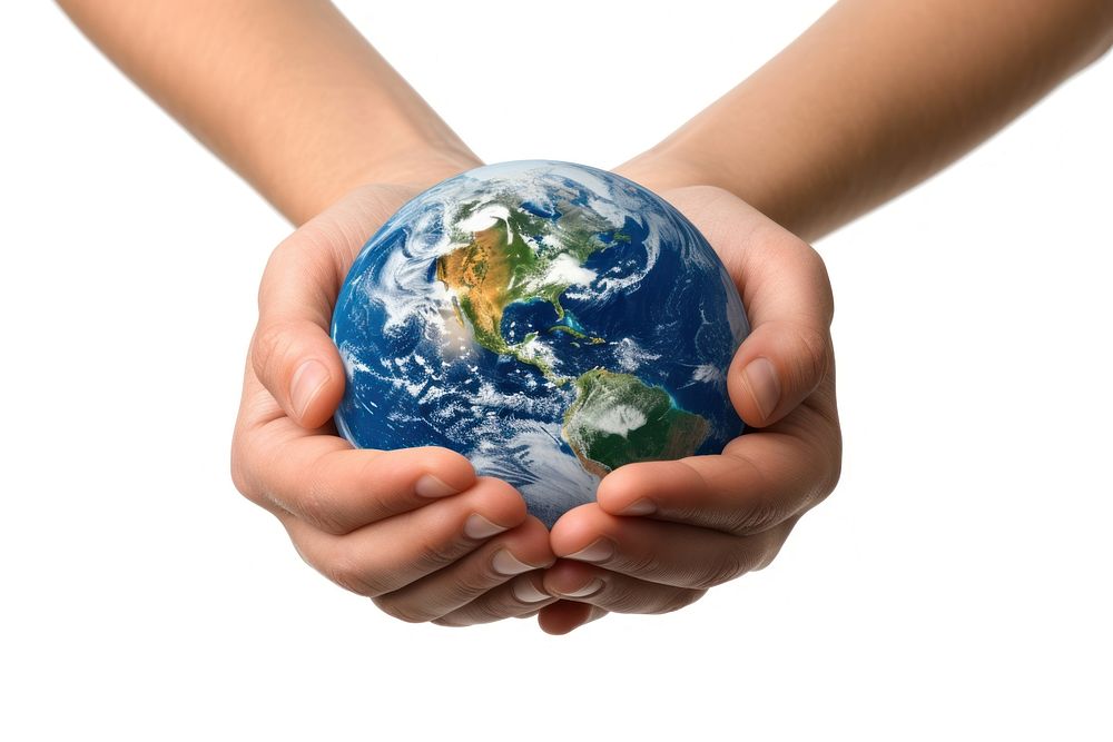 Photo of hands holding earth planet space globe.