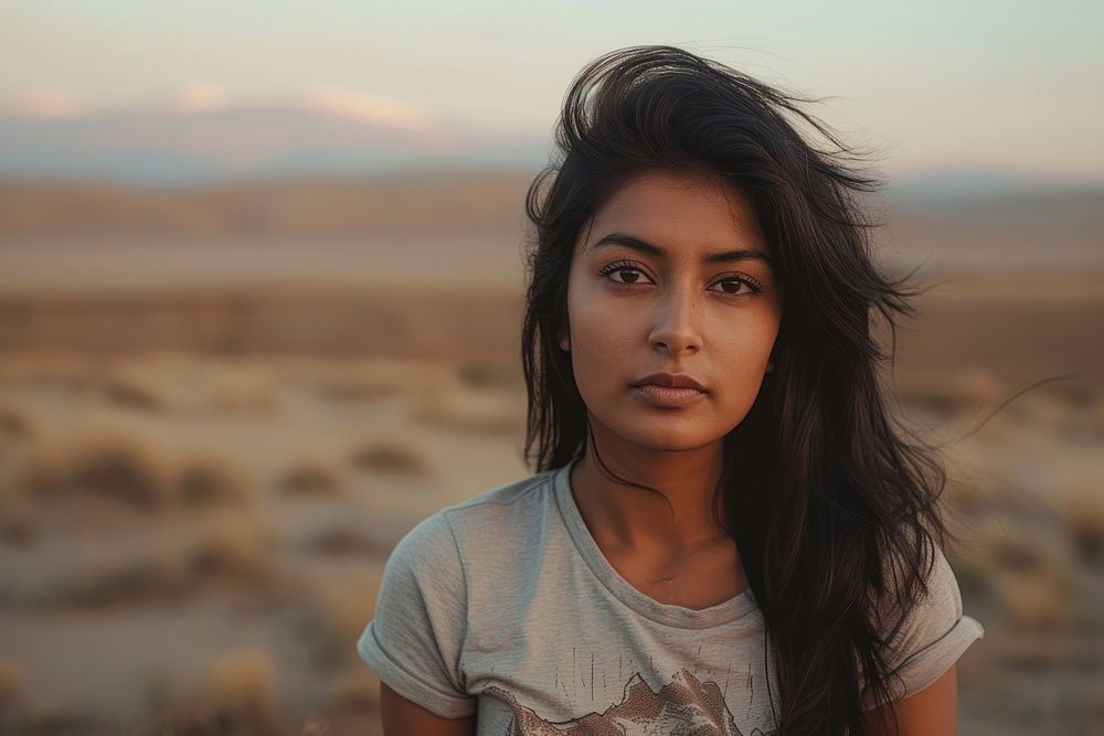 Indian american woman portrait desert photo.