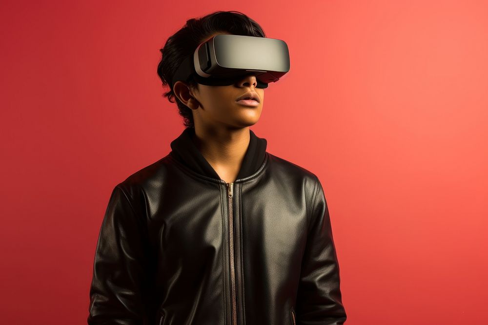 Indian teenager wearing vr glasses portrait photo photography.