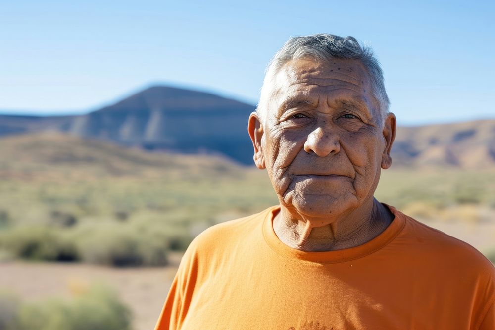 Senior indian american man portrait desert adult.