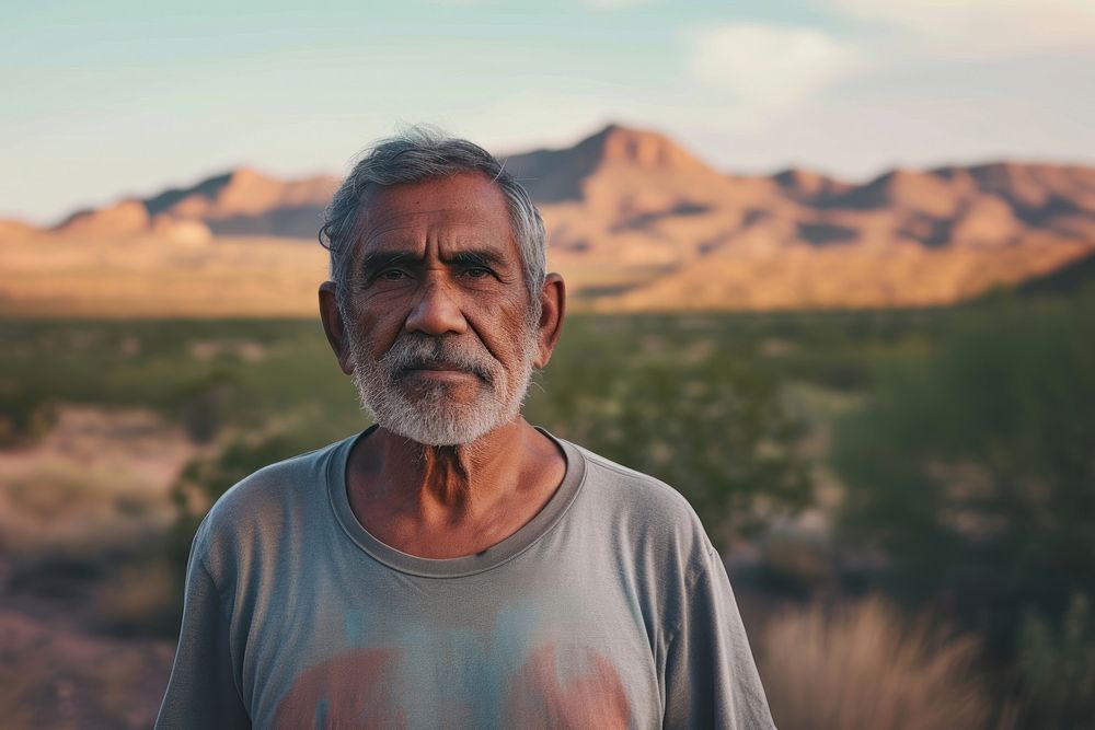 Senior indian american man portrait desert adult.