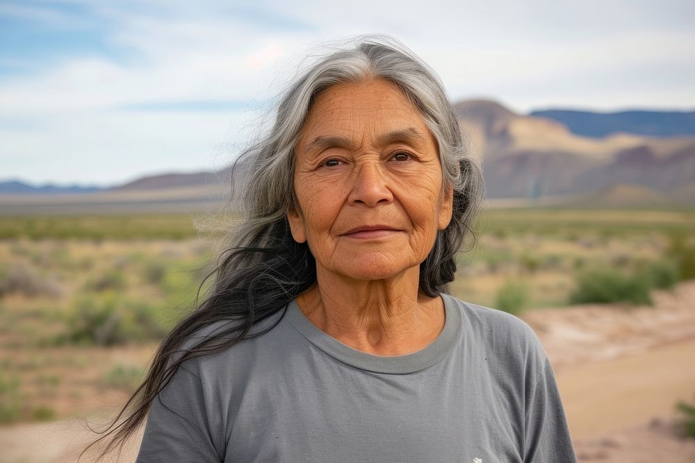 Senior indian american woman portrait desert adult.