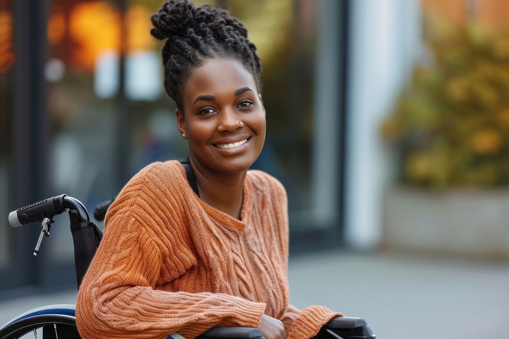 African american paraplegic woman wheelchair smiling smile.
