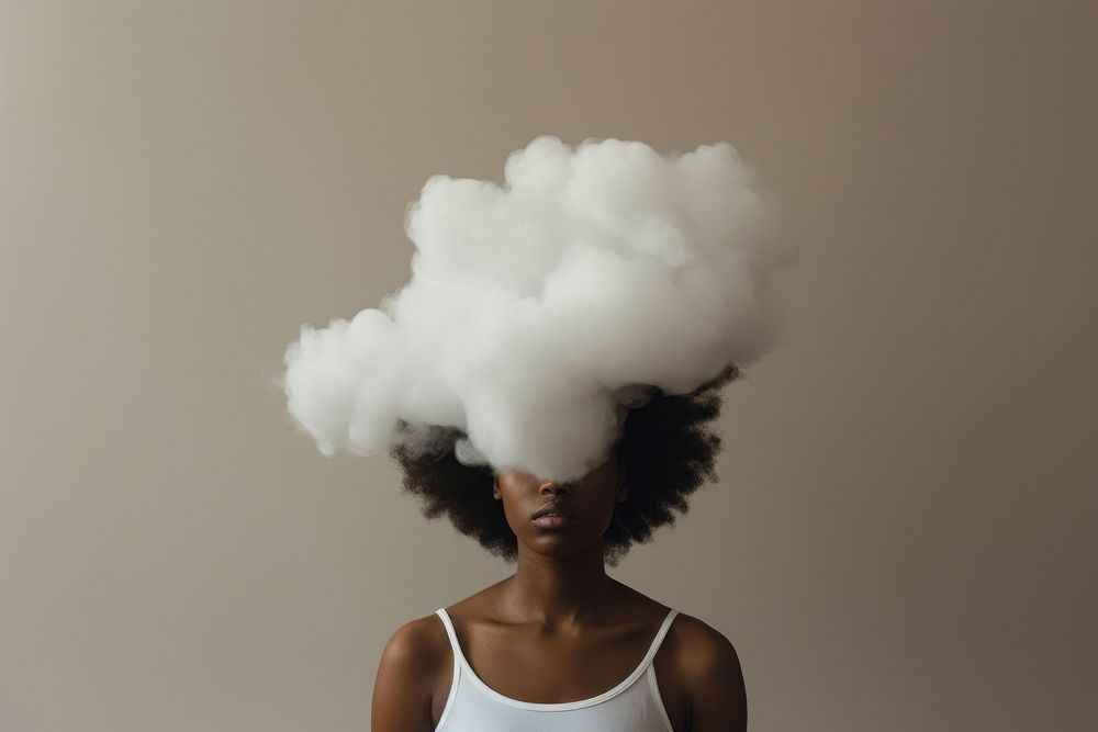 African woman cloud over head portrait adult smoke.