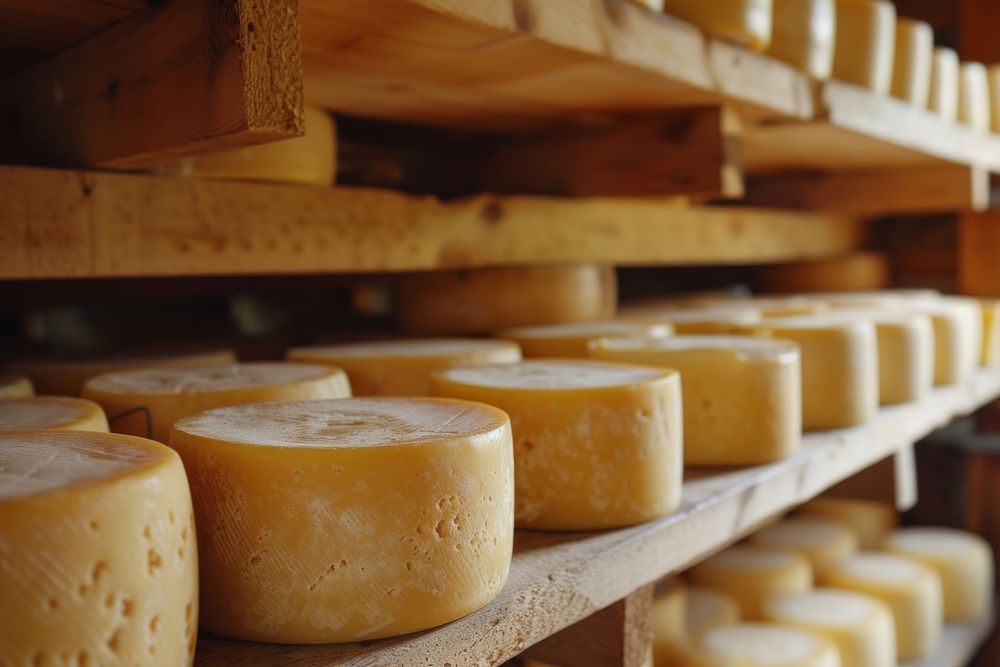 Farmer turns over cheese dairy food wood.