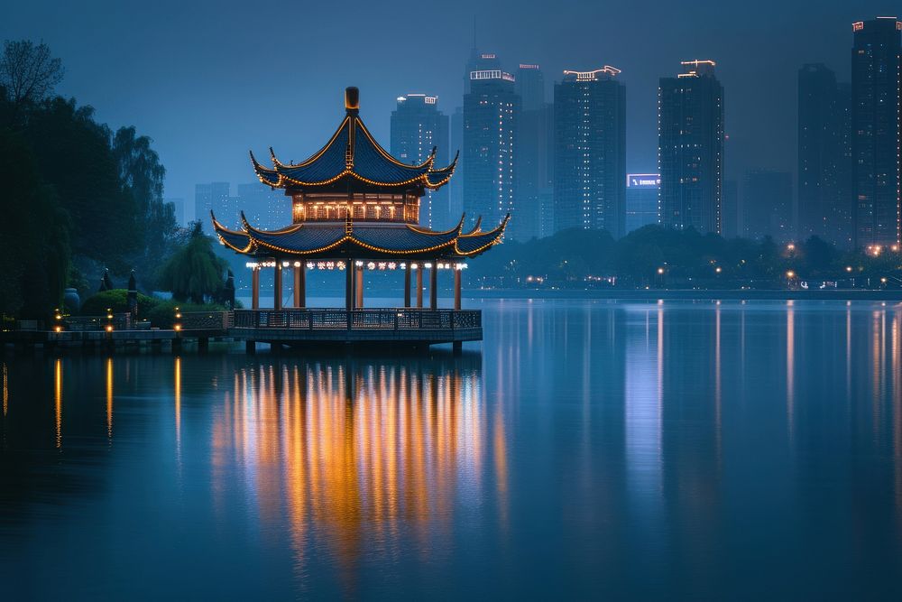China skyline architecture waterfront landscape.