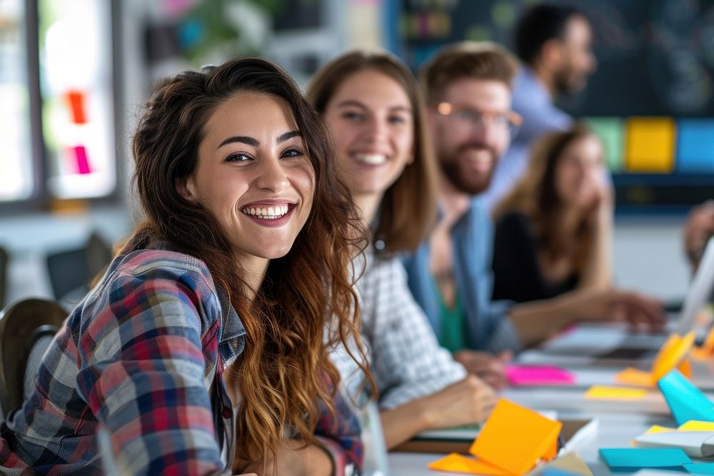 Adult people learning laughing student smile.