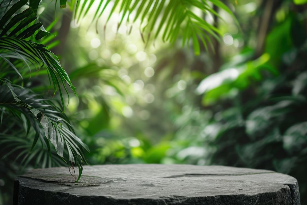 Stone podium tabletop floor outdoors nature plant.