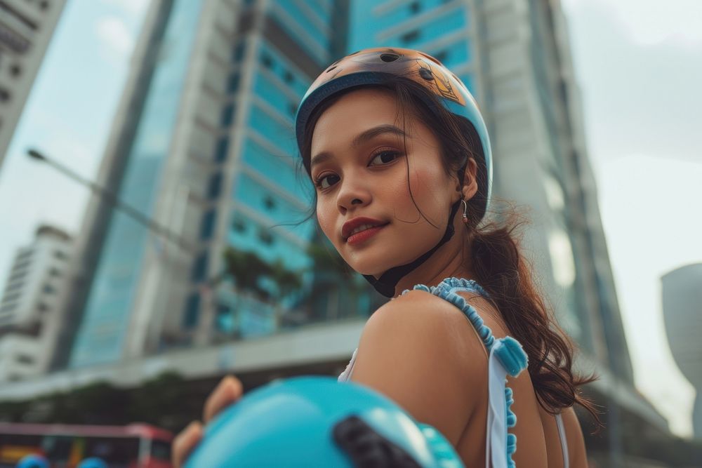 Young Filipino Women Roller Skaters in the City portrait photography women.