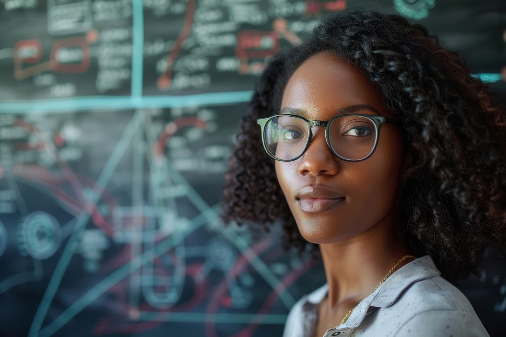 African american woman scientist portrait glasses.