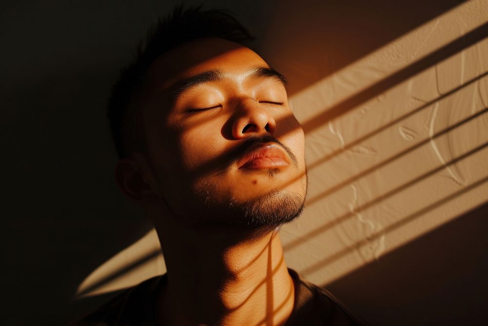 Asian american man portrait shadow adult.