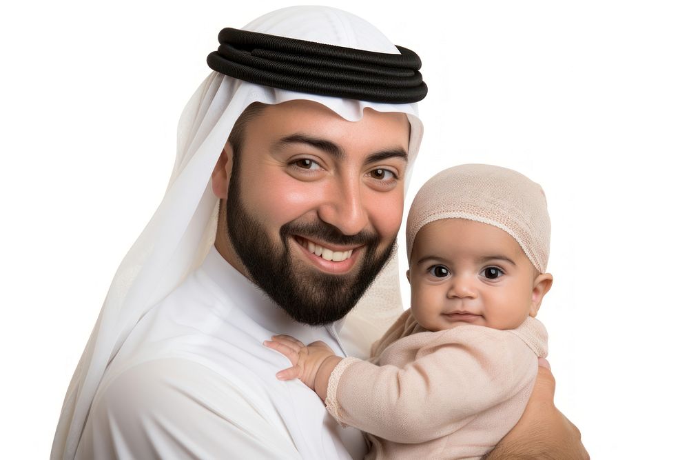 Middle eastern father and a baby portrait family photo.