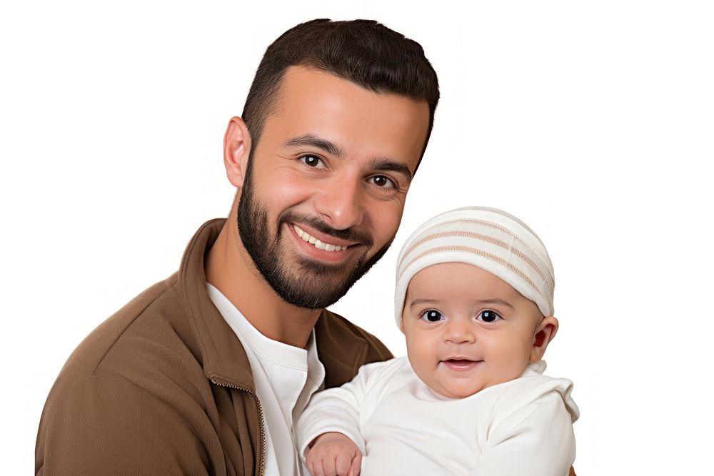 Middle eastern father and a baby portrait adult photo.
