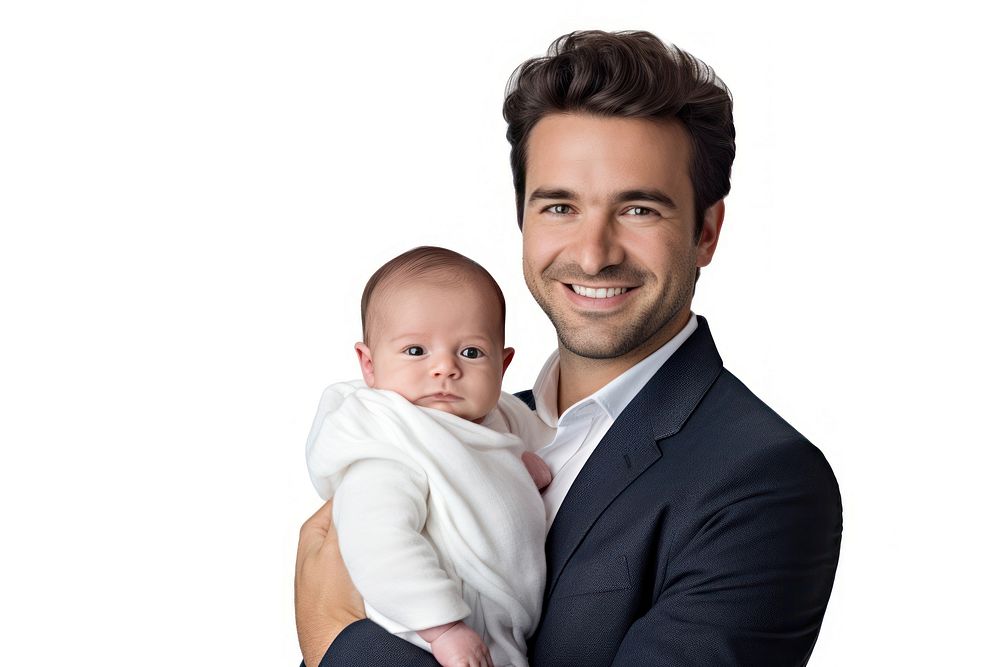 A father portrait newborn smile.