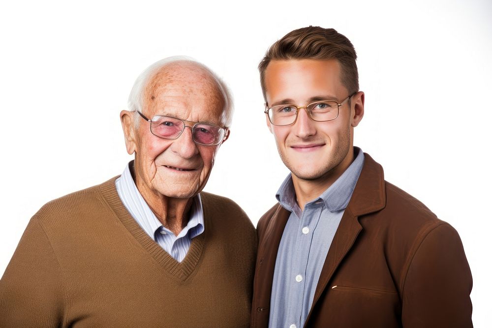 A grandfather and a father portrait glasses adult.