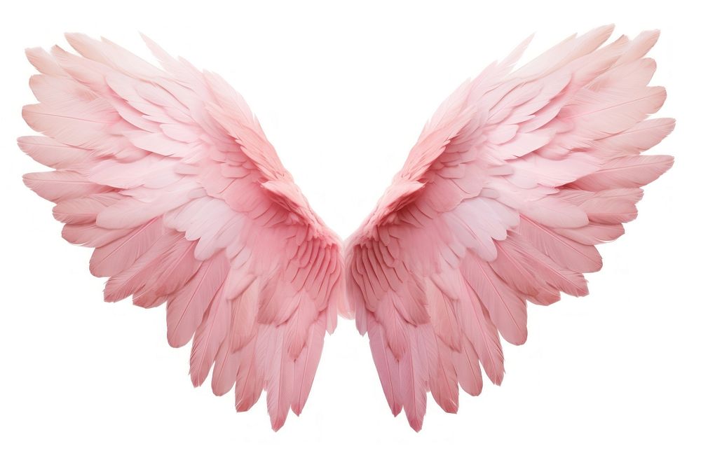 Pink wings petal bird white background.