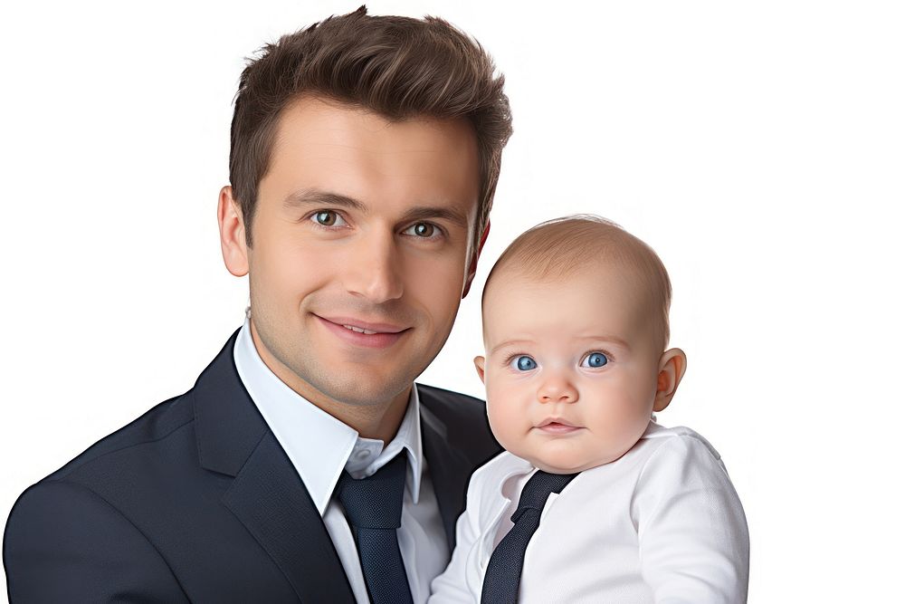 Russian dad and a baby portrait adult photo.