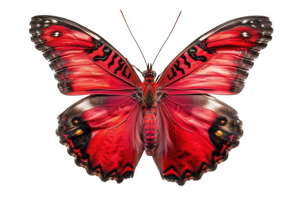 Red butterfly animal insect white background.