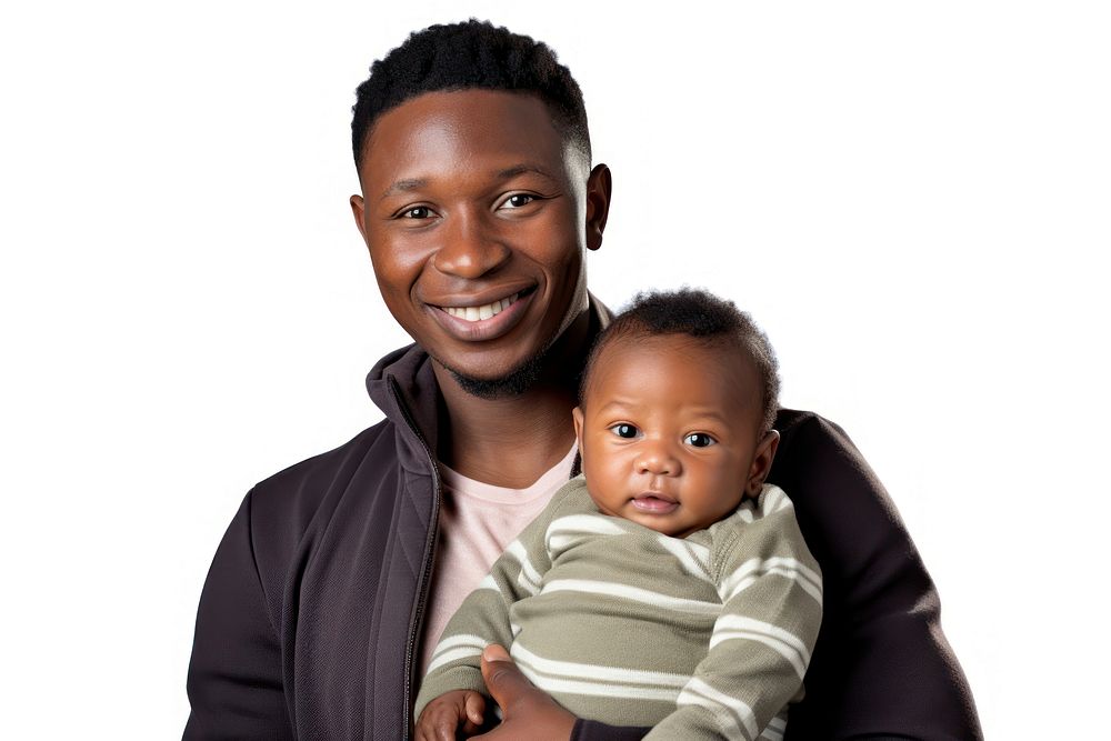 South african father and a baby portrait photo white background.