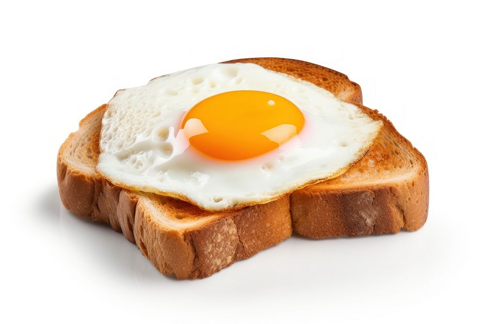 Egg on toast bread food white background.