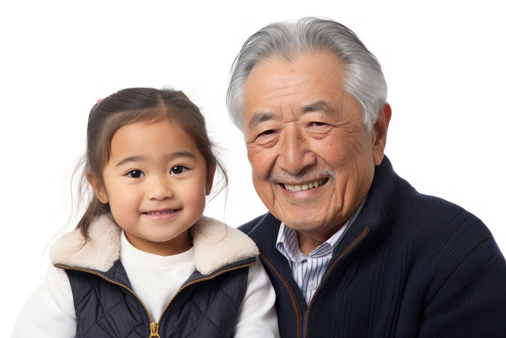 Grandfather and granddaughter portrait adult photo.