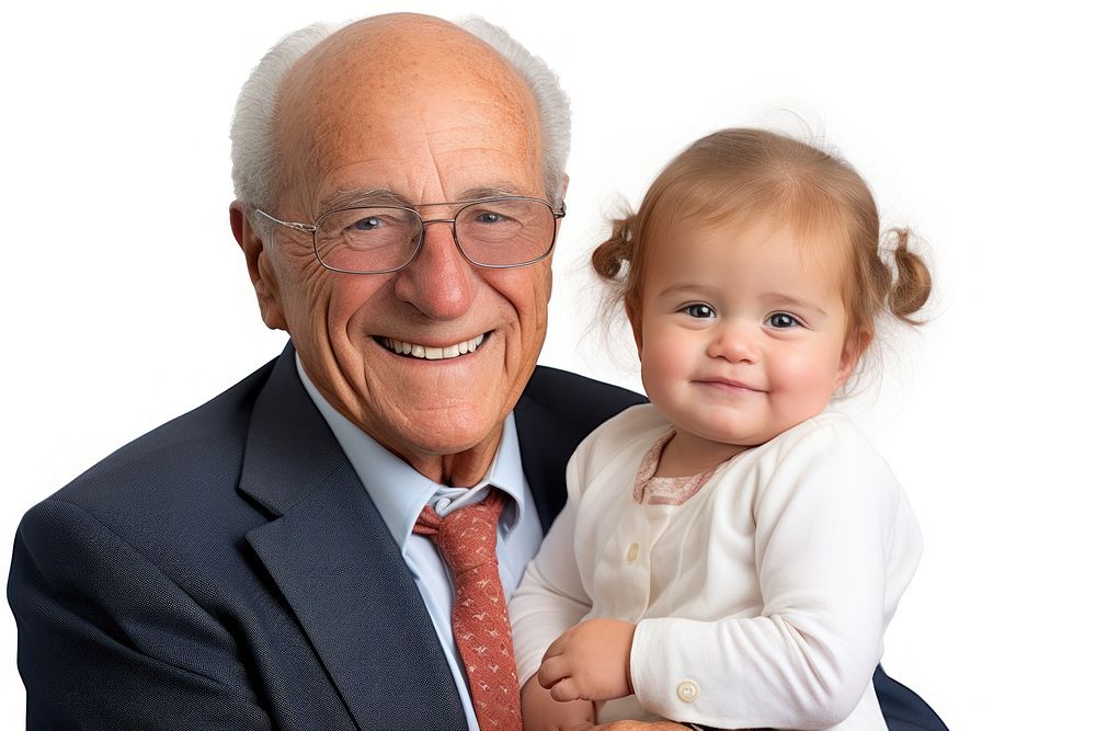 Grandfather and granddaughter portrait glasses smile.