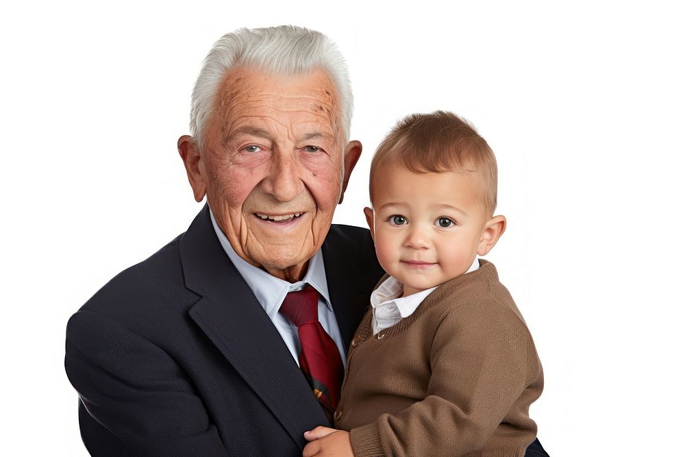 Grandfather and grandson portrait adult photo.
