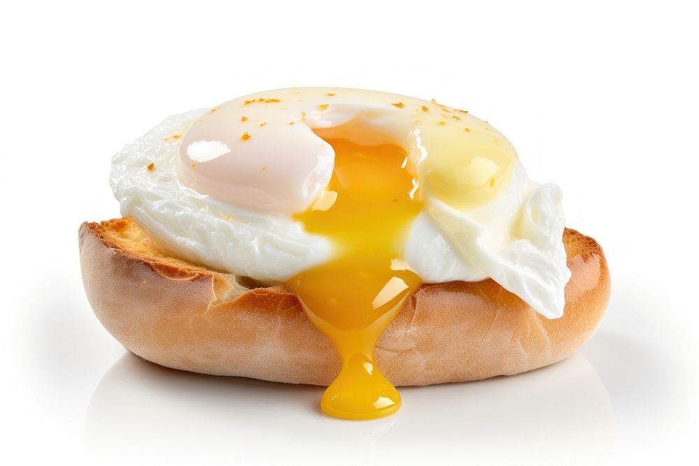 Poached egg bread food white background.