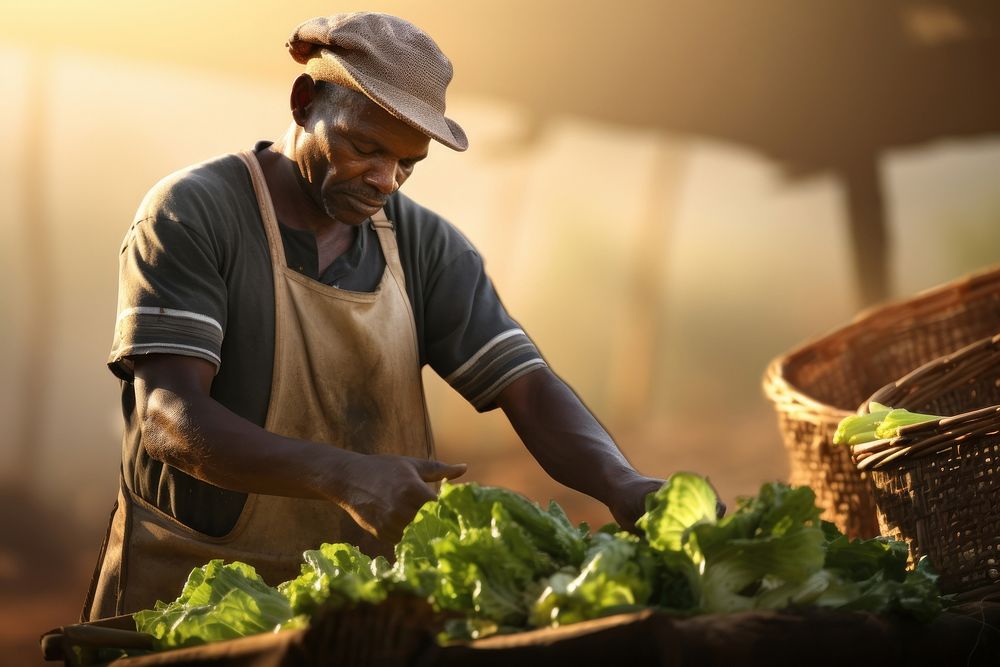 African farmer harvesting vegetable from farm adult food agriculture.
