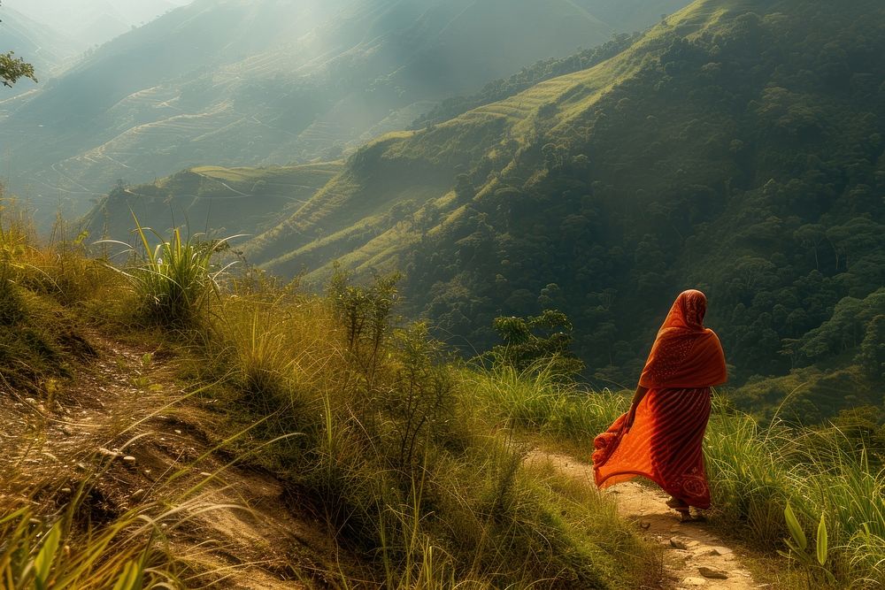 Bangladesh woman wilderness landscape mountain.