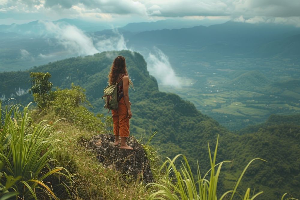 Cambodia woman hiking landscape adventure. | Premium Photo - rawpixel