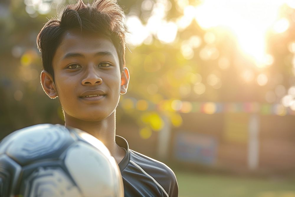 Nepalese young man playing sports and hobby football day contemplation.