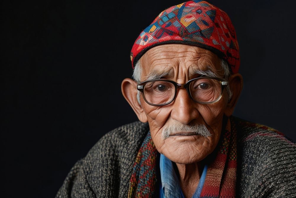 Nepalese Middle Age photography portrait glasses.