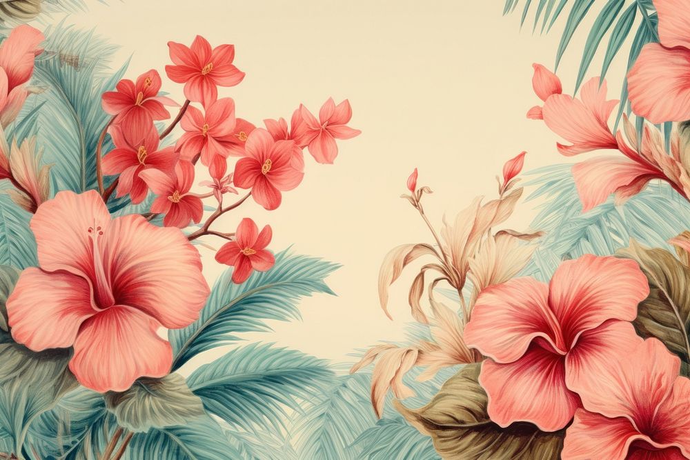 Tropical vintage illustration flower backgrounds hibiscus.
