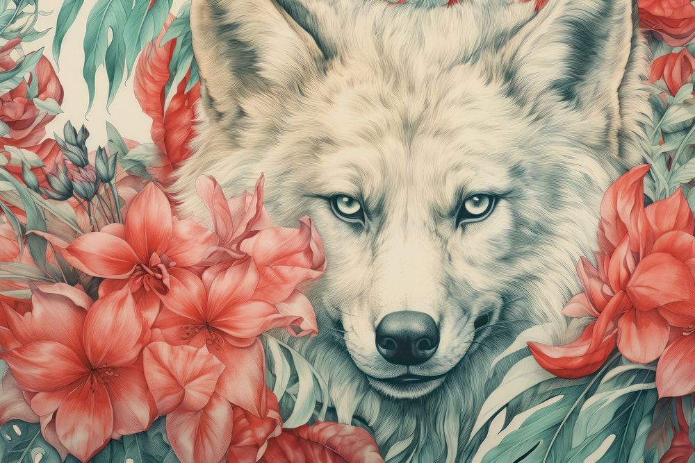 Drawing wolf pencil sketch texture flower backgrounds pattern.