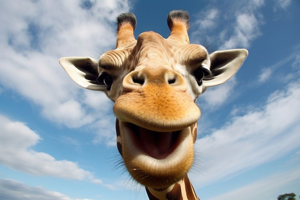 Selfie giraffe wildlife animal mammal.