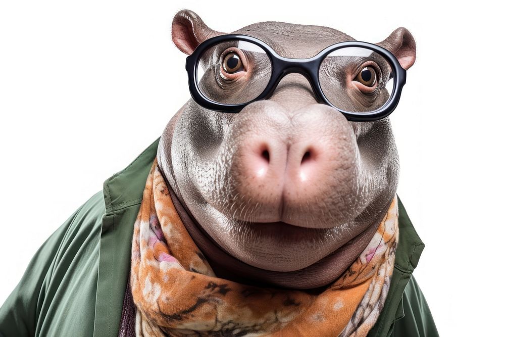 Selfie hippo portrait glasses snout.