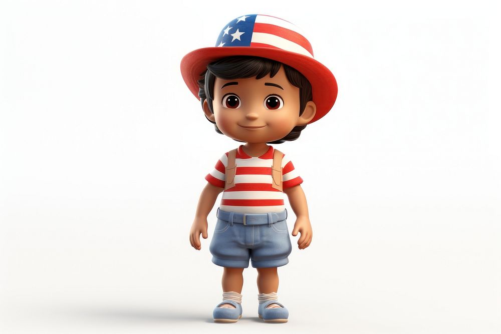 American-Asian child cute toy white background.