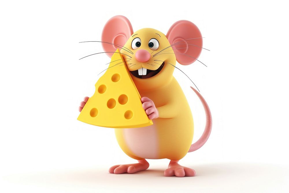 Mouse holding cheese cartoon white background muroidea.