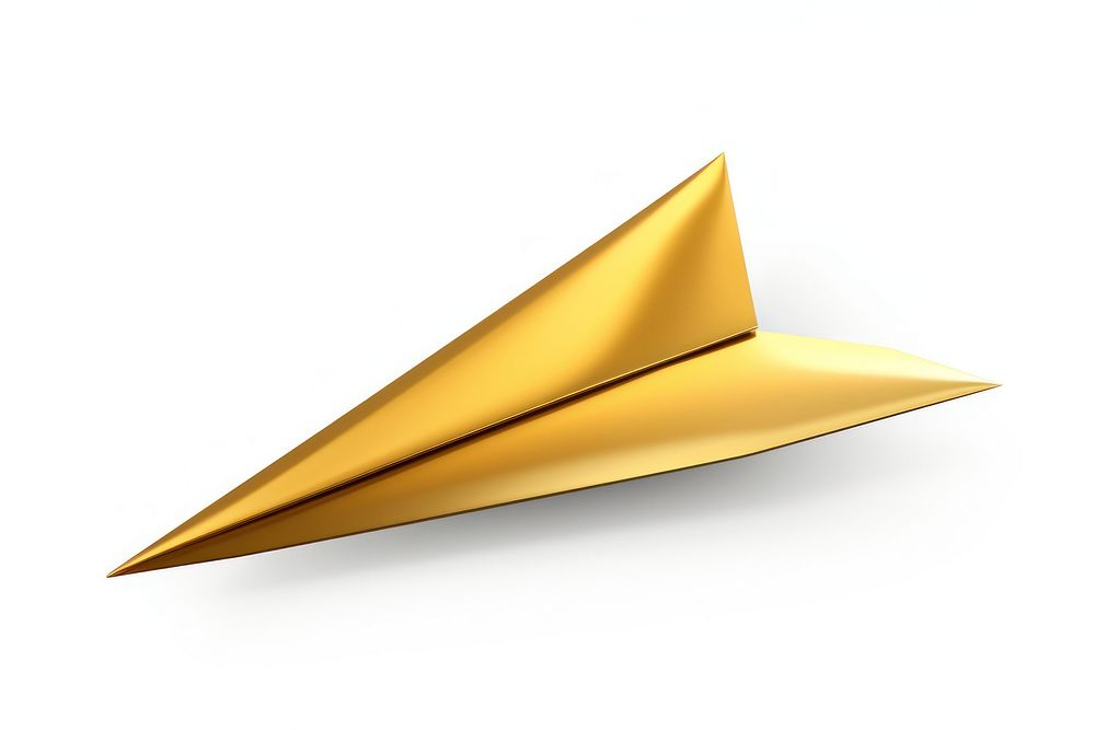 A gold paper airplane white background simplicity clothing.