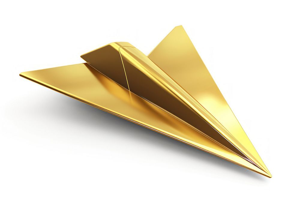 A plane as paper plane shape gold white background simplicity.